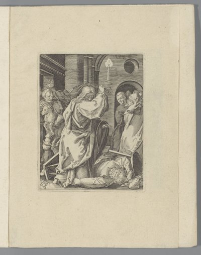 Kristus ajaa rahanvaihtajat ulos temppelistä The Little Passion (sarjan nimi) Passio Christi Ab Alberto Durer Nurenburgensi Effigiata (sarjan nimi) tekijältä Anonymous
