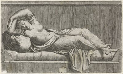 Cleopatra puolialaston makaa sängyllä tekijältä Anonymous