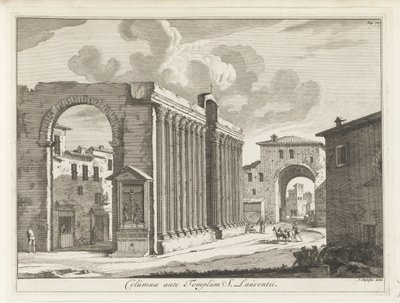 San Lorenzon ja Rooman pylväikkö S. Laurentiin temppelin pylväät (otsikko esineessä) Italian maalausten aikakauslehdet (sarjan nimi) tekijältä Anonymous