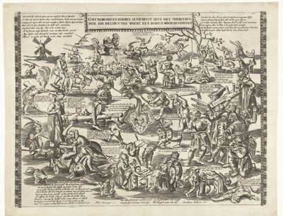 Rogstekers van Weert, noin 1650 Ghy borgers ja maanviljelijät tutkivat täällä blydenin kanssa, kuinka nuo sankarit van Waert taistelivat kuollutta rochia vastaan ​​(otsikko esineessä) tekijältä Anonymous