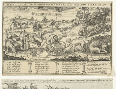 Nukkuva leijona, 1567 The Sleeping Leew (otsikko esineessä) tekijältä Anonymous