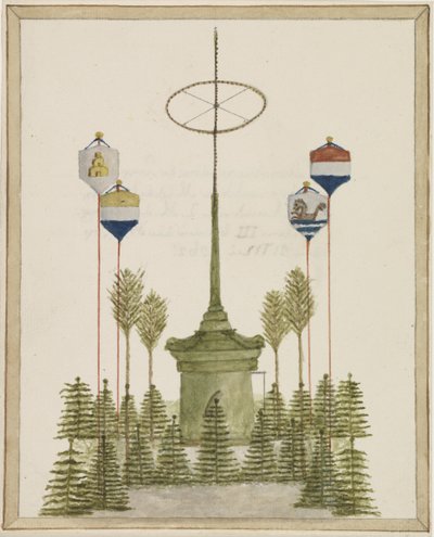 Sisustus Middelburgin Grote Marktin Pompin ympärillä Hänen Majesteettinsa Kuningas Willem III:n saapuessa kaupunkiin 21. toukokuuta 1862 (otsikko esineessä) tekijältä Anonymous