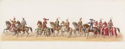 Delftin paraati 1873 (seitsemäs levy) Delftin ylioppilaskunnan jäsenten pukukulkue 8. heinäkuuta 1873, jossa kuvataan: Gueldersin herttua, Zutphenin kreivi Karel van Egmondin tulo Arnhemiin vuonna 1492 (sarja tekijältä Anonymous
