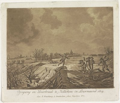 Padon rikkoutuminen Kedichemissä, 1809 Ysgang ja Doorbraak te Kedichem Louwmaandissa 1809 (otsikko esineessä) tekijältä Anonymous