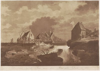 Arkelsen padon läpimurto lähellä Gorinchemia, 1820 Läpimurto Sluis aan den Arkelschen padolla vuonna 1820 (otsikko esineessä) tekijältä Anonymous