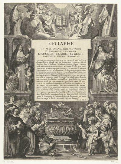 Epitaaf voor Isabella Clara Eugenia, 1633 Korkeimman, voimakkaimman ja elokuun prinsessan, Isabellan, Clairen, Eugenien, Itävallan, Espanjan Infantan, epitafia jne. (otsikko esineessä) tekijältä Anonymous