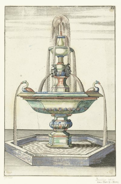 Kolmesta altaasta koostuva suihkulähde Architectura Curiosa Nova (sarjan nimi) tekijältä Anonymous