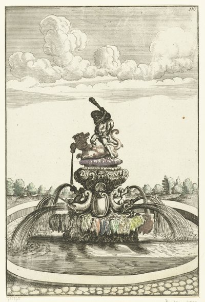 Fontein tapasi Herculesin Ladonissa Arkkitehtuuri Curiosa Nova (sarjan nimi) tekijältä Anonymous