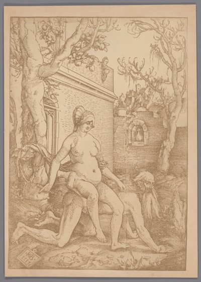 Valokuvakopio Hans Baldung Grienin puupiirroksesta Aristoteles ja Phyllis tekijältä Anonymous