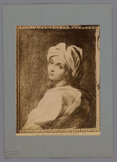 Valokuvakopio Guido Renin maalaamasta Beatrice Cencin muotokuvasta Galleria Barberinissa Roomassa Beatrice Cenci di G. Reni - Gall. Barberini (otsikko esineessä) Roma (sarjan nimi esineellä) tekijältä Anonymous