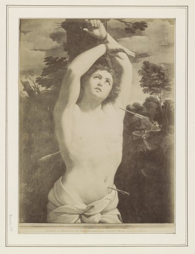 Valokuvakopio Guido Renin maalauksesta, joka kuvaa Pyhän Sebastianin marttyyrikuolemaa ROMA - Martirio di San Sebastiano, Guido Reni. Campidoglio (otsikko esineessä) tekijältä Anonymous