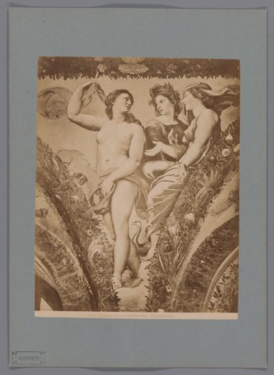 Fotoreproductie van het fresco Amor en Psyche in de Loggia di Psiche, Villa Farnesina te Rome Rooma. Amor ja Psyche. Farnesina (otsikko esineessä) tekijältä Anonymous