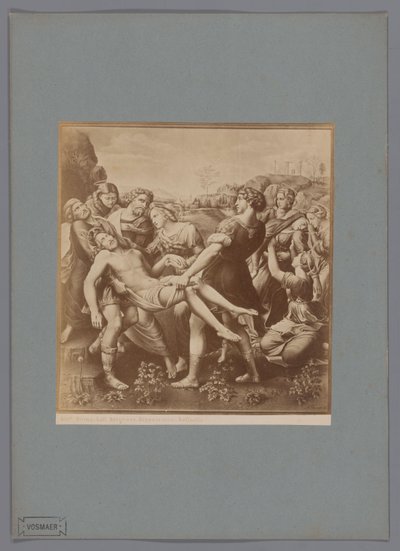 Valokuvakopio Rafaelin maalauksesta Laskeutuminen ristiltä Rooman Galleria Borghesen kokoelmassa Roma. Gall. Borghese. Tallettaa. Raffaello (otsikko esineessä) tekijältä Anonymous