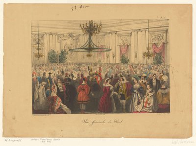 Melkein pukeutunut, 1834 Vue Générale du Bal (otsikko esineessä) tekijältä Anonymous