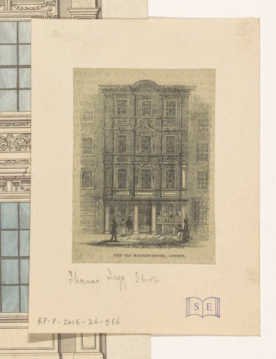 Thomas Teggin liikkeen julkisivu Lontoossa Old Mansion House, Lontoo (otsikko esineessä) tekijältä Anonymous