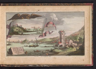 Näkymä Gaetalle, 1734 Kuvaus Gaëtasta, jonka espanjalaiset valloittivat 6. elokuuta 1734 (otsikko esineessä) tekijältä Anonymous