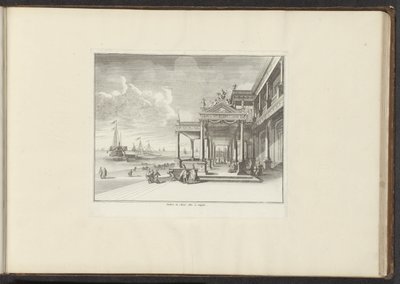 Näkymä Palazzo Montaltolle Napolin rannikolla Palais de Mont Alto Napolissa (otsikko esineessä) Palatsit ja monumentit Venetsiassa, Livornossa, Napolissa ja Roomassa (sarjan nimi) tekijältä Anonymous