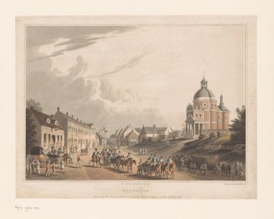 Näkymä Waterloosta, jossa ranskalaiset joukot liikuttavat tykkiä Waterloo. Ranskalaisen tykin kuljettaminen taistelukentältä 24. heinäkuuta 1815 (otsikko esineessä) tekijältä Anonymous