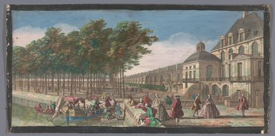 Gezicht op de Cour de la Fontaine van het Palace of Fontainebleau Näkymä Chateau de Fontainebleaun siivestä, otettu Cour des Fontainesista Pariisissa (otsikko esineessä) tekijältä Anonymous