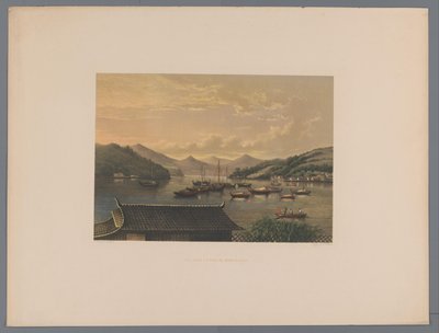 Gezicht op de baai van Nagasaki Näkymä Nangasaki Bayssa (otsikko esineessä) Matkamuisto Japanin näkymistä luonnosta kreivi de Lijndenin tekstillä (sarjan otsikko esineessä) tekijältä Anonymous