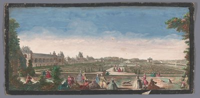 Gezicht op de tuin en het Palace of Fontainebleau Näkymä Château de Fontainebleaun osalle ja parterrelle (otsikko esineessä) tekijältä Anonymous