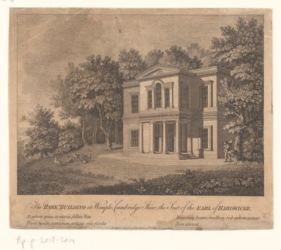 Näkymä rakennuksesta Wimpole Estate -tilalla Puistorakennus Wimplessä, Cambridge Shiren osavaltiossa, Hardwicken jaarlin kotipaikka (otsikko esineessä) tekijältä Anonymous