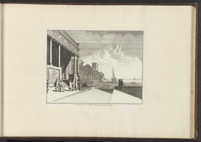 Näkymä palatsille Napolin merenrannalla Veue de la Mer ou est Situé le Palais du Vice Roy à Napoli (otsikko esineessä) Palatsit ja muistomerkit Venetsiassa, Livornossa, Napolissa ja Roomassa (sarjan nimi) tekijältä Anonymous