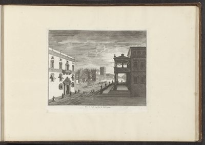 Näkymä Napolin palatsiin auringonlaskun aikaan Palais à Napolin kuvernööri le Soleil Levant (otsikko esineessä) Palatsit ja monumentit Venetsiassa, Livornossa, Napolissa ja Roomassa (sarjan nimi) tekijältä Anonymous