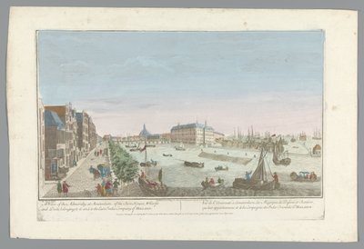 Gezicht op het Admiraliteitsmagazijn te Amsterdam Näkymä Amsterdamin amiraliteetista, sille ja East India Company of Hollandille kuuluvista kauppataloista, laitureista ja telakoista (otsikko esineessä) tekijältä Anonymous
