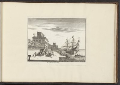 Näkymä kuninkaalliselle palatsille Napolin merenrannalla Veue du Palais Royael &c: à Napoli (otsikko esineessä) Palatsit ja monumentit Venetsiassa, Livornossa, Napolissa ja Roomassa (sarjan nimi) tekijältä Anonymous