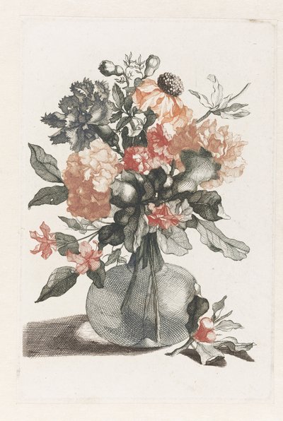 Gerro de vidre amb flors i davant del gerro una branca amb acabat de flors tekijältä Anonymous