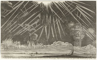 Taivaalliset ilmiöt, 1729 Kuva Seldtzamen valo- ja taivasnäkymästä, nähty illalla 16. marraskuuta: 1729. Coenraadt Zumbach de Croesfeldt M.D. (otsikko esineessä) tekijältä Anonymous