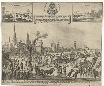 Jääviihdettä jäätyneellä Scheldtillä Antwerpenissä, 1684 Le vray poutraict, du Triomphe faict sur la glace demy navigable, de la riviere d
