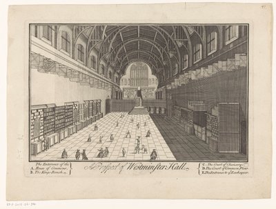 Westminster Hallin sisustus Lontoossa A Prospect of Westminster Hall (otsikko esineessä) tekijältä Anonymous