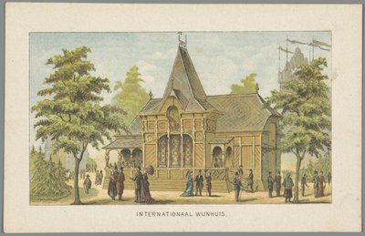 Kansainvälinen viinitila maailmannäyttelyssä Amsterdamissa, 1883 Kansainvälinen viinitila (otsikko esineessä) Muisto Amsterdamista vuonna 1883 (sarjan nimi esineessä) tekijältä Anonymous