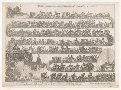 Ruotsin kuningatar Christinan saapuminen Roomaan Ingresso Solenne in Roma della Maestra della Regina di Svezia ai 23 xbre 1655 (otsikko esineessä) tekijältä Anonymous