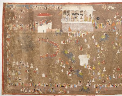 Joan Ketelaarin suurlähetystö Udaipurin kuninkaalle Maharana Sangram Singh Udaipurista viihdyttämässä Johan Josua Ketelaarin johtaman hollantilaisen Itä-Intian yrityksen jäseniä vuonna 1711 tekijältä Anonymous