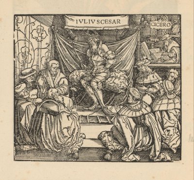Julius Caesar neuvoston kokouksessa ja Cicero kirjoittamassa takana tekijältä Anonymous