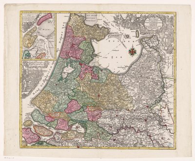 Kaart van Holland, Utrecht en een deel van Gelderland Hollannin kreivikuntien taulukko jaettu niiden kuvernöörien kesken (...) (otsikko esineessä) tekijältä Anonymous