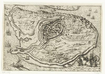 Voornen saaren kartta ja Briellen kartta, 1572 Briel (otsikko esineessä) tekijältä Anonymous