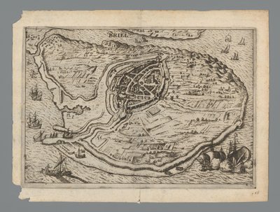 Voornen saaren kartta ja Briellen kartta, 1572 Briel (otsikko esineessä) tekijältä Anonymous
