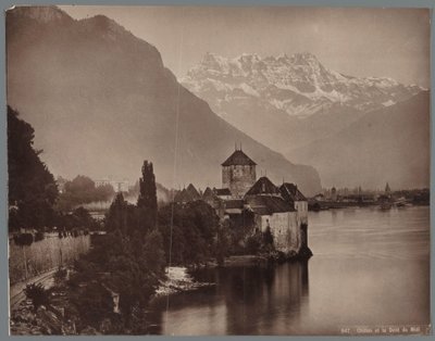 Chillonin linna Genevejärvellä, Dents du Midi etäisyydellä Chillon et la Dent du Midi (otsikko esineessä) tekijältä Anonymous