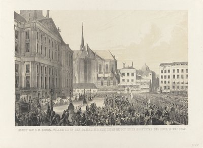 H.M. King Willem III:n saapuminen Damille H.D. astua juhlallisesti valtakunnan pääkaupunkiin 12. toukokuuta 1849 (nimi esineessä) tekijältä Anonymous