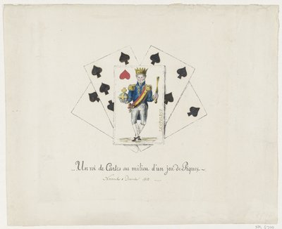 Koning Leopold I als de hartenkoning, 1831-1832 Korttikuningas keskellä patapakkaa (otsikko esineessä) tekijältä Anonymous