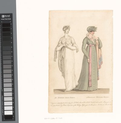 La Belle Assemblée, 1. maaliskuuta 1807, nro 14: Iltajuhlamekko / Pariisilainen talvimekko tekijältä Anonymous