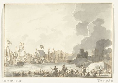 Englannin ja hollantilaisen laivaston maihinnousu Cadizissa, 1702 tekijältä Anonymous