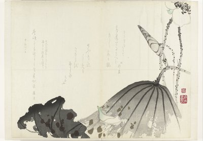lootuksen lehtiä Albumi Shijo-surimono kaudelta 1840-1900 (sarjan nimi) tekijältä Anonymous