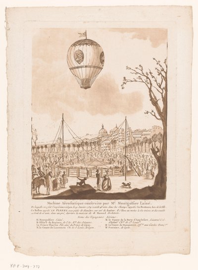 Luchtballon, Le Flezel, van Joseph-Michael Montgolfier vanhin buiten Lyon Montgolfier vanhemman rakentama aerostaattinen kone (nimi esineessä) tekijältä Anonymous