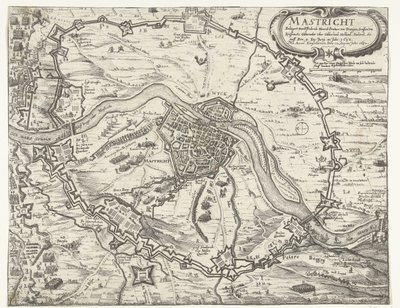 Frederik Hendrikin miehittämä Maastricht, 1632 Friderich Henrich Printzen von Orangienin (...) piirittämä Maestricht 9. päivänä kesäkuuta vuonna 1632. Otettu Accortin kanssa 12. elokuuta vuonna 1632 (otsikko esineessä) tekijältä Anonymous