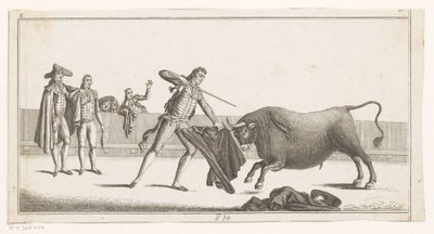 Matador haastaa härän Coleccion de las Principles suertes de una corrida de toros (sarjan nimi esineellä) Kokoelma tärkeimmistä härkätaisteluharjoituksista (sarjan nimi) tekijältä Anonymous